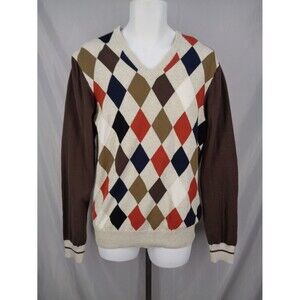 Old Navy Argyle V-Neck Sweater Large Mens Preppy Grandpacore Vintage New